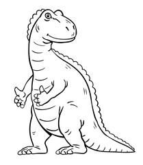Cute cartoon dinosaur iguanodon. Herbivorous dino. Prehistoric lizard of the Jurassic period. Vector black and white illustration for children. Hand drawn outline