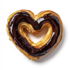 Fototapeta premium Heart Shaped Chocolate Palmiers Pastry Isolated on White Background