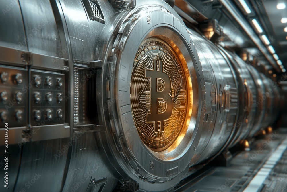 Aufkleber powerful server generating bitcoin cryptocurrency in a futuristic datacenter, concept of mining farm