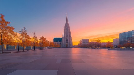 Obraz premium Majestic Sunrise at Votivkirche, Vienna