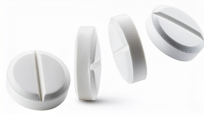 Four white tablets, showcasing the concept of medicine, healthcare, and wellness. The tablets are positioned to highlight their details and design