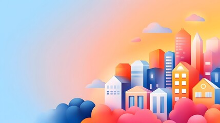 Fototapeta premium Stylized cityscape illustration urban environment digital art vibrant colors flat design modern concept
