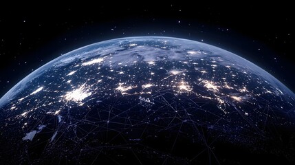 Obraz premium Aerial View of Earth at Night Showcasing City Lights and Starry Atmosphere in Space