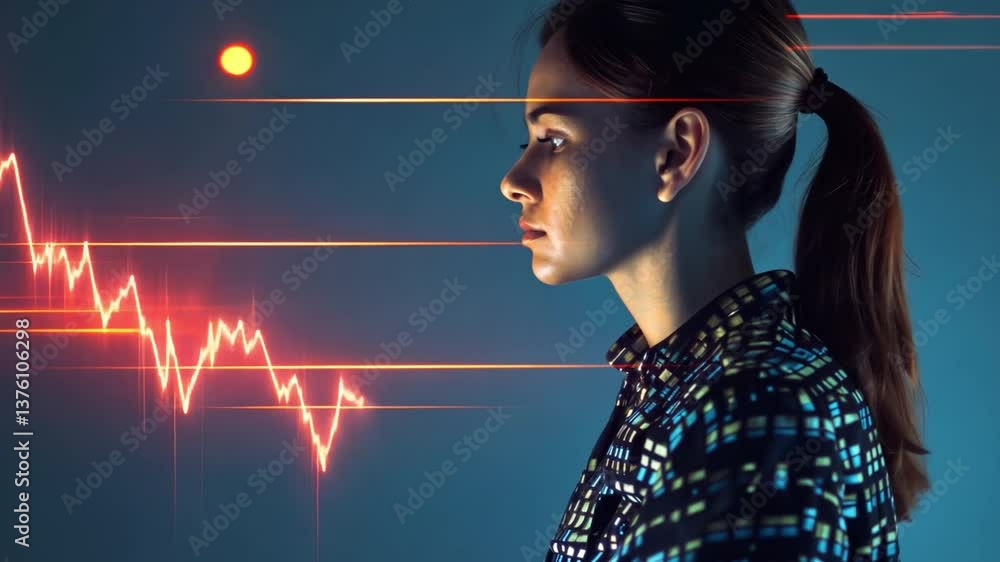 Poster womans profile an abstract expression of technology and innovation with digital blue lines and heart