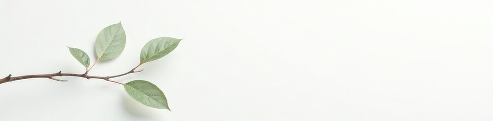 Fototapeta premium Single branch with delicate leaves against white background, minimalist, serene scene