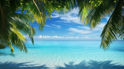 Fototapeta premium Tropical beach scene, palm trees, turquoise water