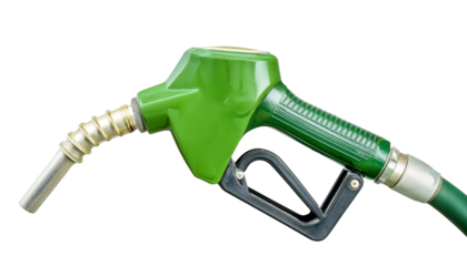 a close-up of a green fuel nozzle, isolated