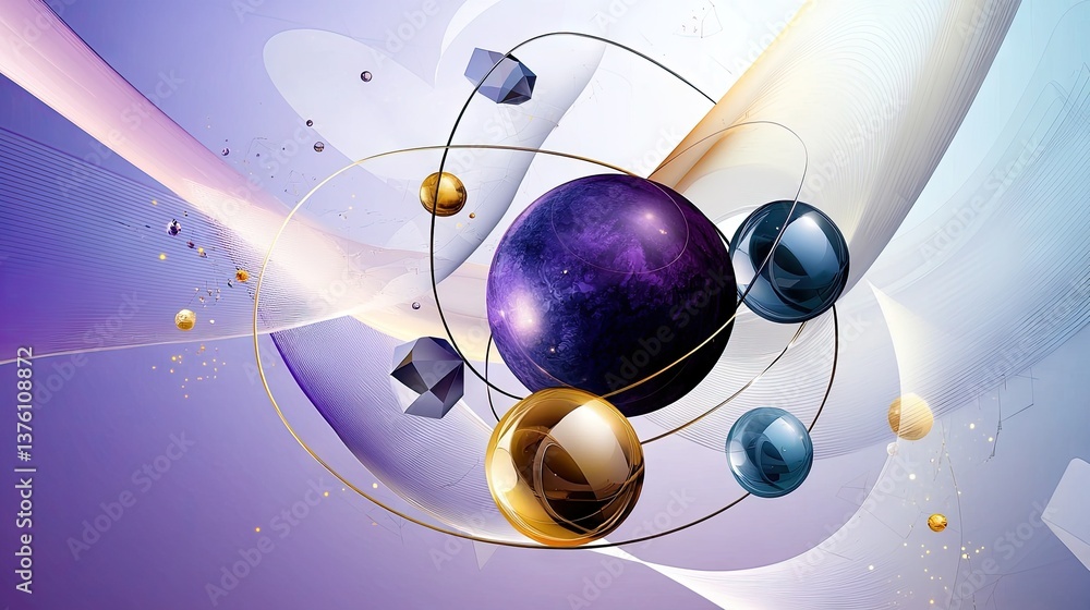 Poster purple abstract banner template with clean lines and geometric layered elements