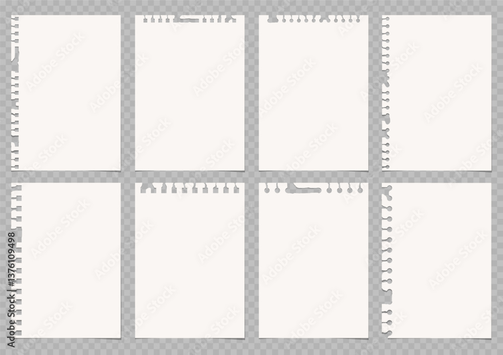 Poster set of torn lined and squared paper. torn sheet of paper from a notebook with rough edges. vector il