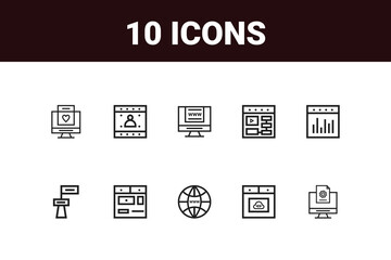 Web development set of web icons in line style. Developer icons for web and mobile app. Code, api, app, flow, web coder, bug fix and more. Vector illustration