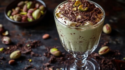 Indulgent chocolate pistachio dessert recipe home kitchen food photography cozy atmosphere close-up gourmet treat