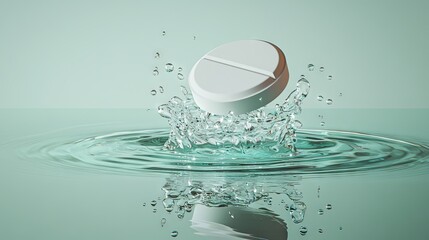 Effervescent Medication Tablet Dropping into Water Creating a Splashing Effect