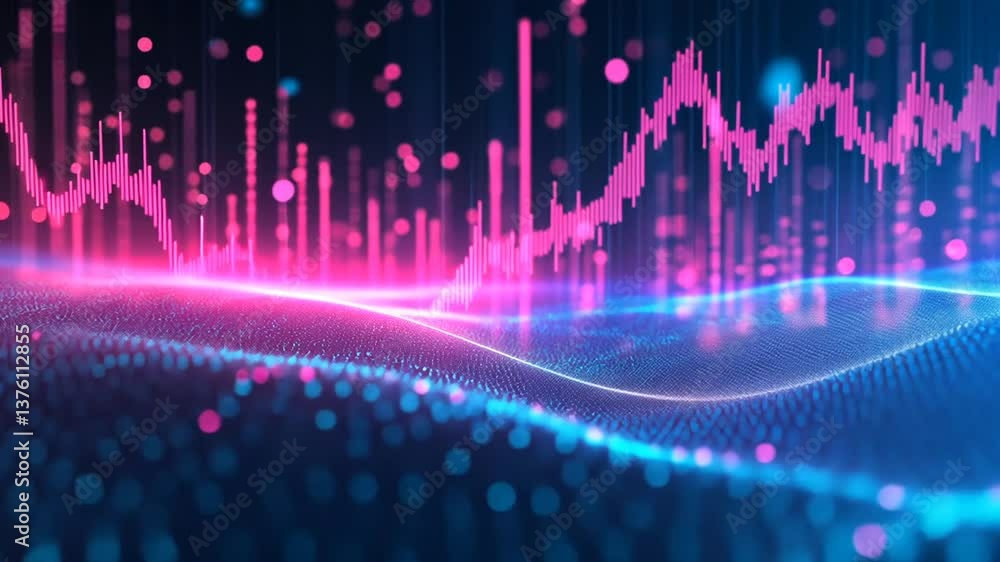 Aufkleber abstract futuristic glowing financial chart with dots and lines visualization background