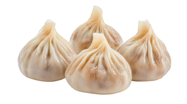 Traditional steamed dumplings isolated on transparent PNG background for Asian cuisine packaging, menu design, and culinary content creation