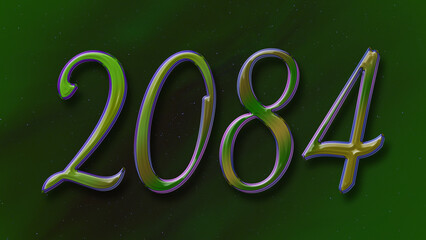 3D green with blue border design of number 2084 on green background.