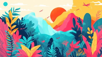 Vibrant mountain landscape with lush foliage