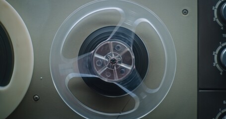 Retro Audio Cassette Tape Playing 90s Mixtapes Sound, Reels Spinning. Playback of Old Music...