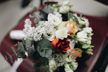 wedding bouquet and rings