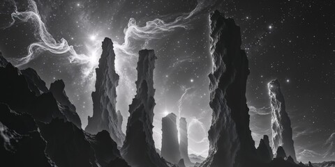 Stunning Cosmic Landscape with Towering Pillars of Creation in Nebula