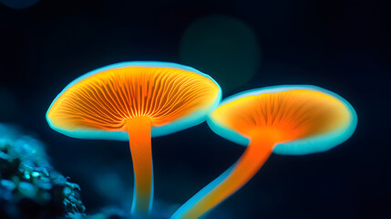 Forest luminous mushroom close-up fantasy fairy tale mysterious scene illustration