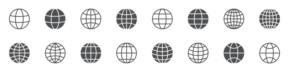 Set of world icon. Globe Symbol, web logo, world wide web, earth, planet. Vector illustration.