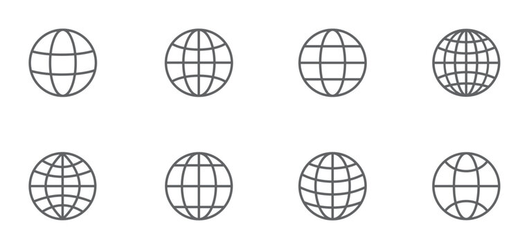 Set of world icon. Globe Symbol, web logo, world wide web, earth, planet. Vector illustration.