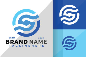 Letter S Blue Wave Logo Icon Vector Design Illustration
