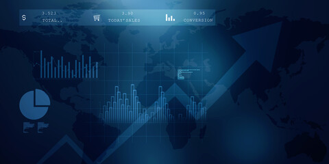 2d illustration Stock market online business concept. business Graph 