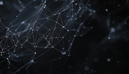 Obraz premium Abstract network of interconnected points and lines against a dark background. Complex, dynamic, digital, futuristic, and interconnected