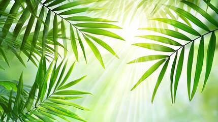 Vibrant Green Palm Leaves and Bright Sunlight Nature Background