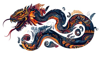 Vibrant Mythical Dragon with Intricate Tribal Patterns