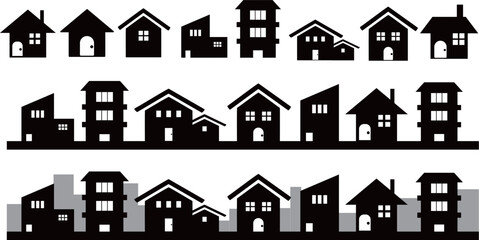Fototapeta premium 家と街並みのシルエットセット