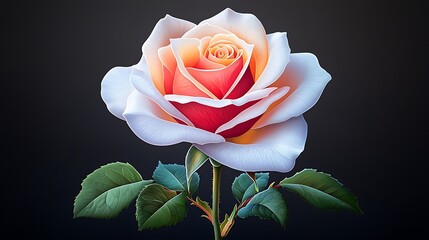 Peach  White Rose Bloom Closeup.