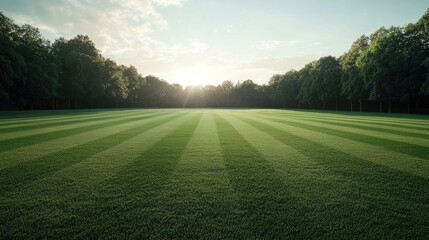 A cricket pitch with freshly mowed grass