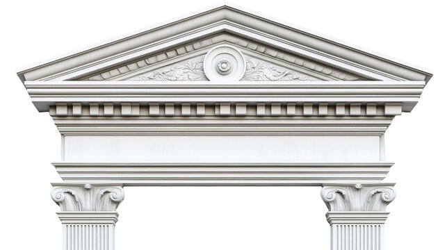 Classical temple architecture with ornate facade, cut out transparent