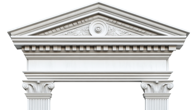 Classical temple architecture with ornate facade, cut out transparent