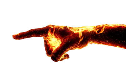 Fiery Hand Gesture with Flames and Sparks Effect Isolate on Transparent Background, cutout, png
