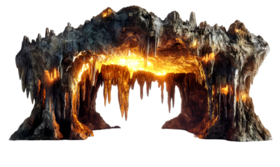Vibrant Cave Interior with Illuminated Rock Formations Isolate on Transparent Background, cutout, png