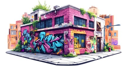 Fototapeta premium Colorful Graffiti Covered Urban Storefront in Vibrant City Neighborhood