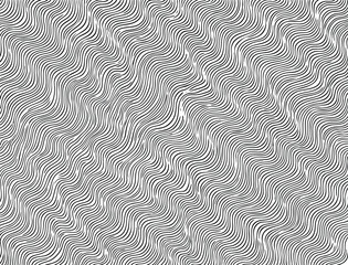A hypnotic black-and-white wavy line pattern creating an optical illusion of depth and movement – abstract