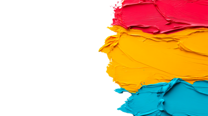 Vibrant thick paint strokes design, red, yellow and blue, cut out transparent
