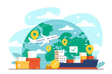 Global logistics and cargo delivery concept. Vector illustration