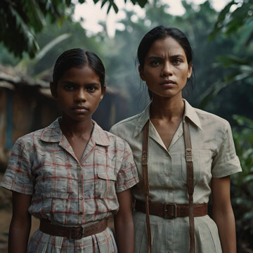 Women with unhappy expressions from problem areas. The difficult life of women in uncivilized places.