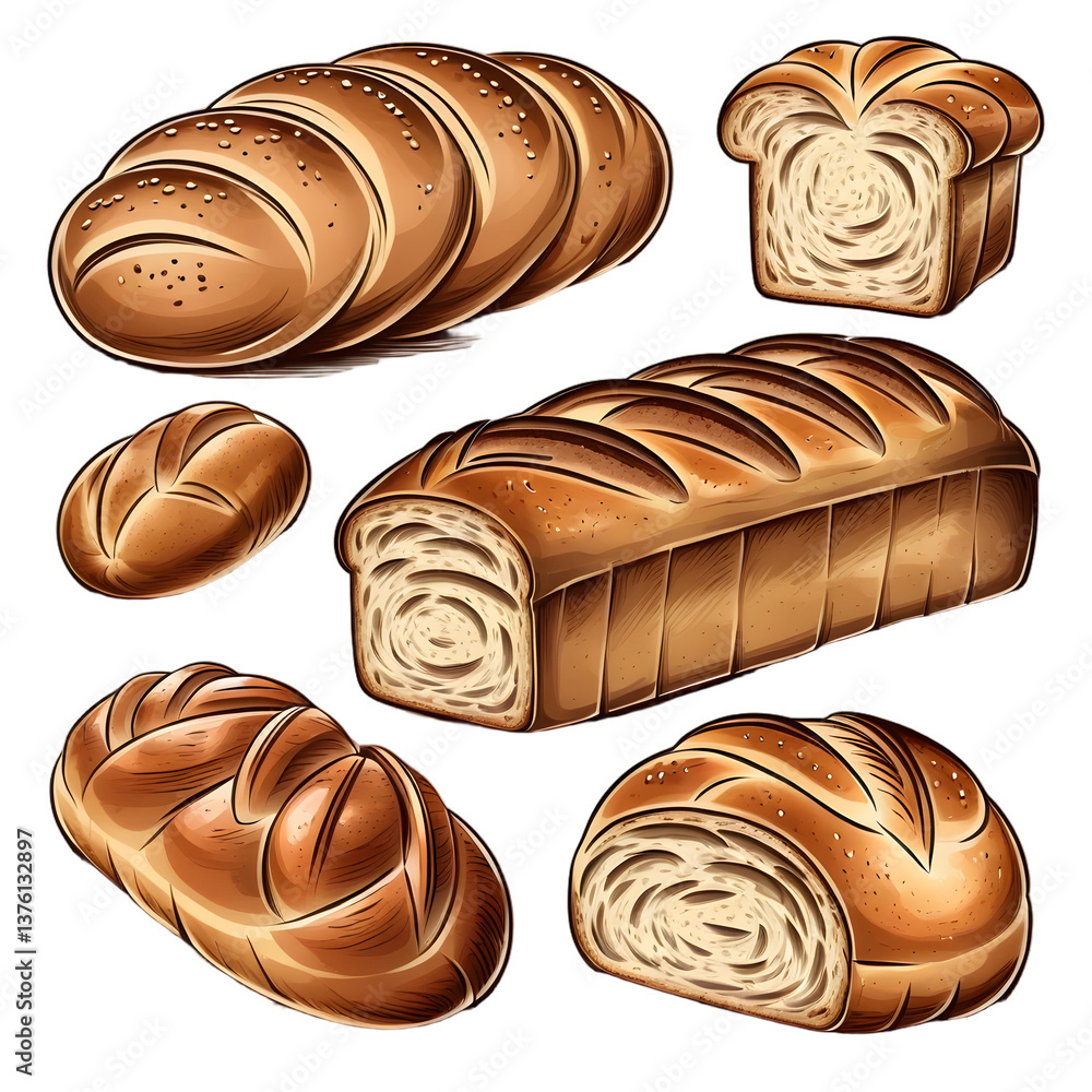 Poster freshly baked bread and assorted rolls arranged on a wooden table with a warm and inviting atmospher