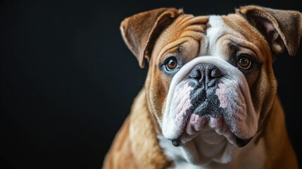Close-up Portrait of an Adorable Bulldog with Brown and White Fur