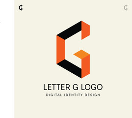 Alphabet Letter G Initial Logo Design – Modern Geometric, Asymmetric, Vector Icon in Black, White, and Orange colors for Business, Startup, Tech, Marketing, and Corporate Branding Identity