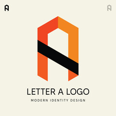 Alphabet Letter A Initial Logo Design – Modern Geometric, Asymmetric, Vector Icon in Black, White, and Orange colors for Business, Startup, Tech, Marketing, and Corporate Branding Identity