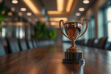 Business professionals celebrate achievements at an award ceremony in a modern conference room