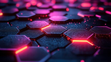 Fototapeta premium Glowing technological hexagonal grid backdrop for innovative system designs
