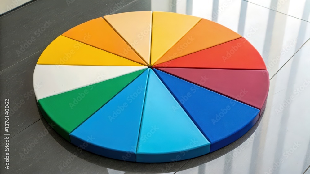 Poster a vibrant color wheel composed of various colored segments arranged in a circular pattern, set again